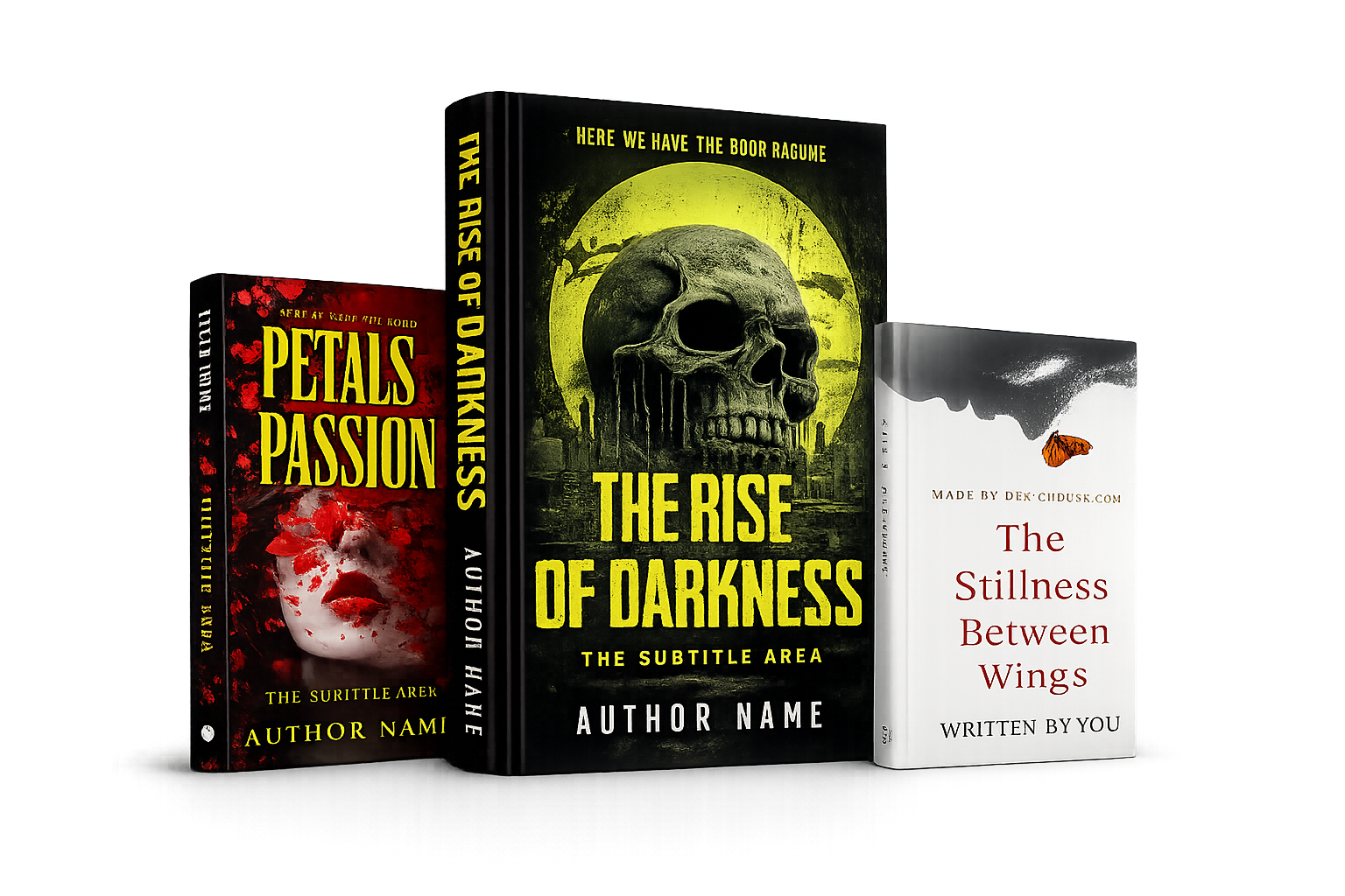 Illustration of three coordinated custom book cover concepts