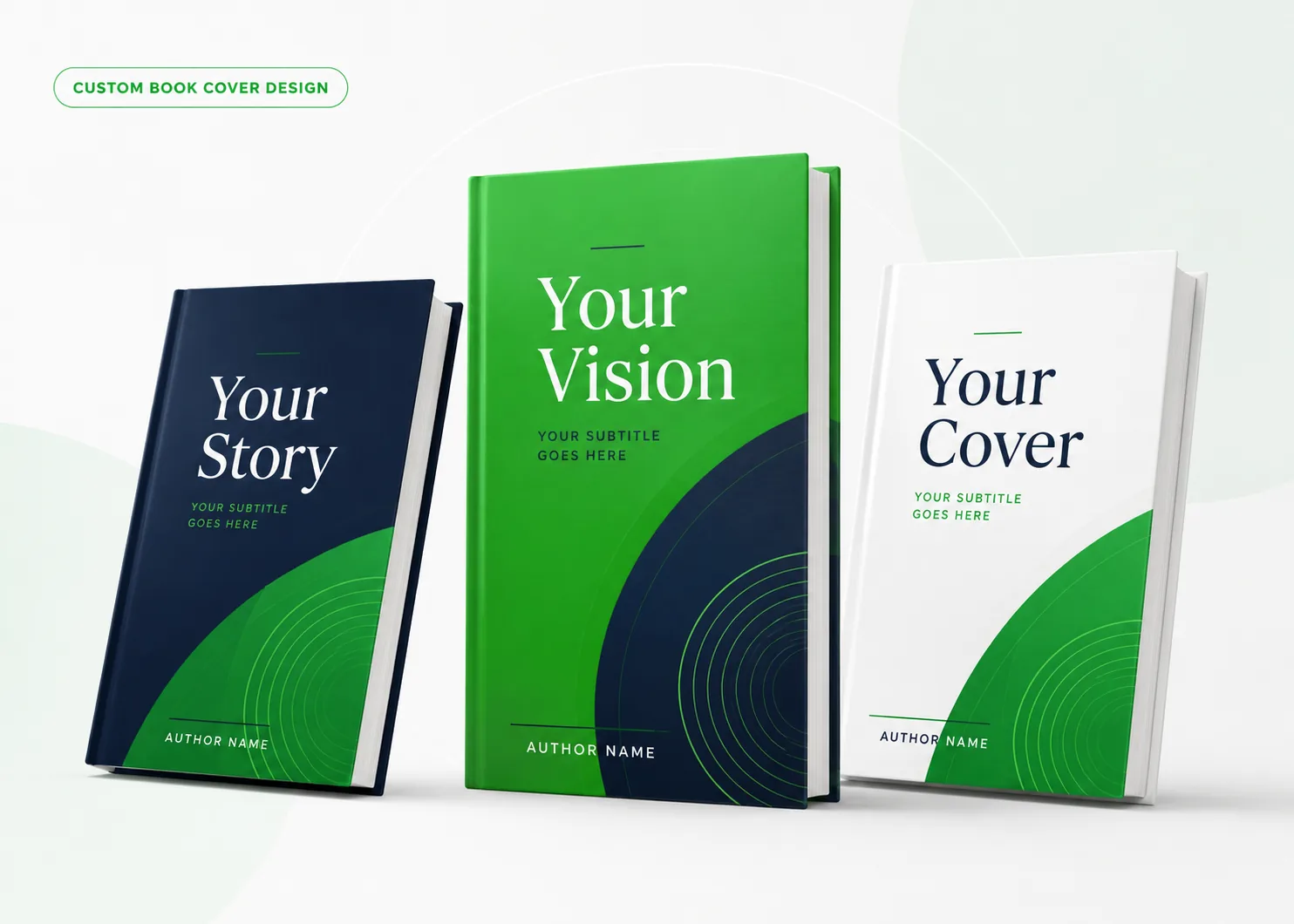 Illustration of three coordinated custom book cover concepts