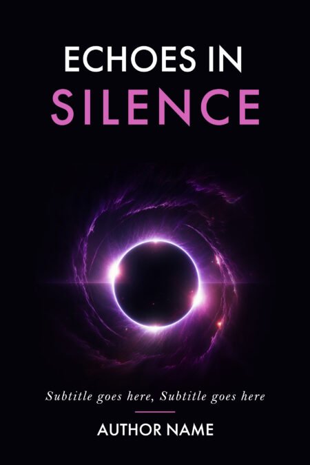 A cosmic event with a swirling galaxy and a bright celestial body on the book cover titled 'Echoes in Silence.'