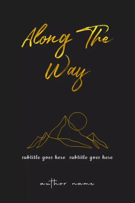 Minimalist poetry book cover with golden mountains and celestial body representing 'Along The Way'.