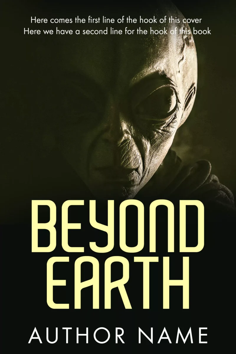 Book cover of Beyond Earth featuring a close-up of an eerie alien figure with textured skin and large, dark eyes, set against a dark background. The title 'BEYOND EARTH' is displayed in bold, futuristic font below the figure, with the author's name beneath it. The cover conveys a mysterious, otherworldly atmosphere, fitting for a science fiction theme