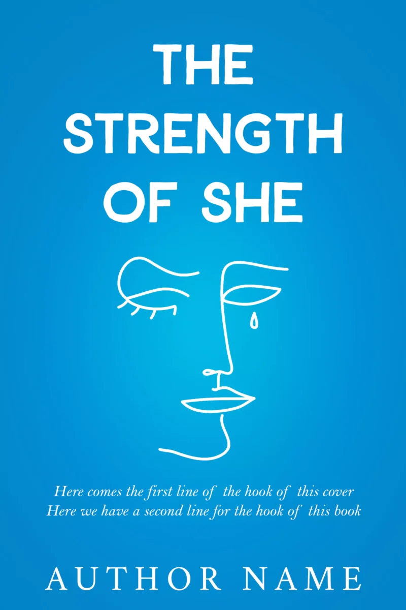 Minimalist line drawing of a woman’s face with a single tear on the 'The Strength of She' book cover