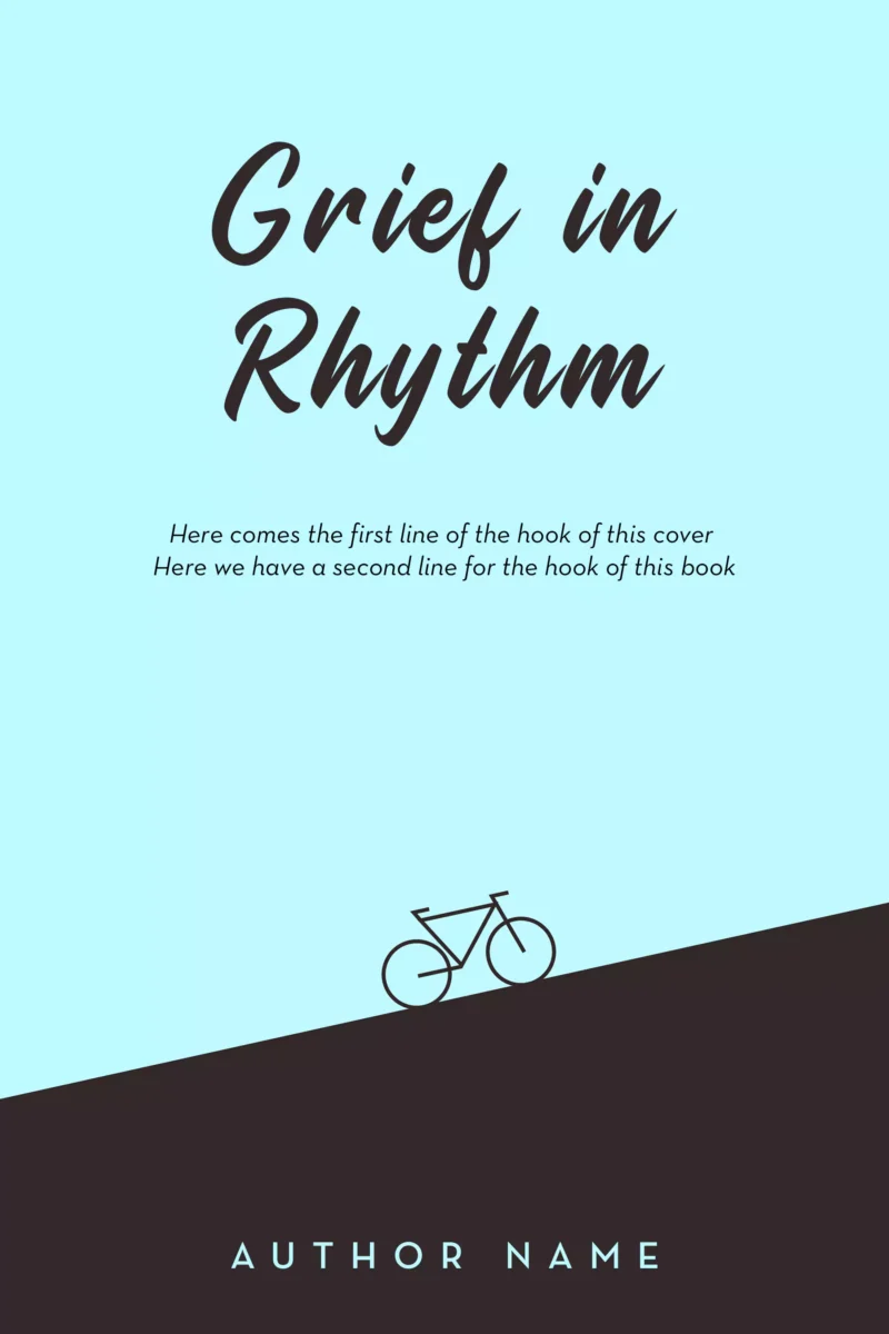 Minimalist book cover with a bicycle on a sloped path, representing the journey through grief and healing.