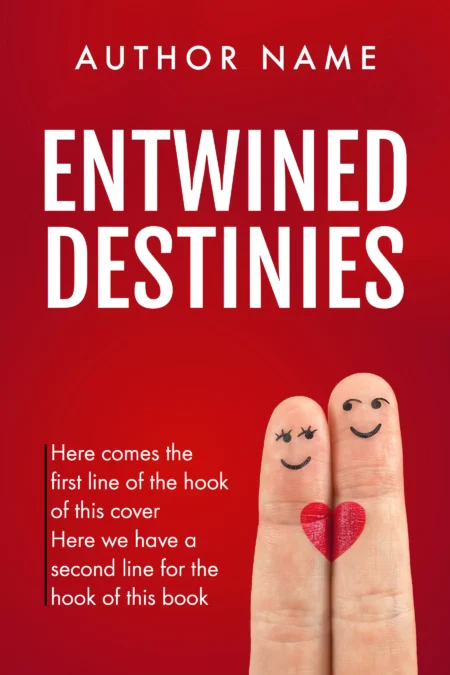 Romantic comedy book cover featuring two fingers with faces and a heart symbol on a red background.