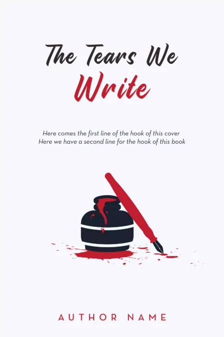 Ink bottle with a red quill pen, symbolizing emotional writing on the poetry book cover 'The Tears We Write