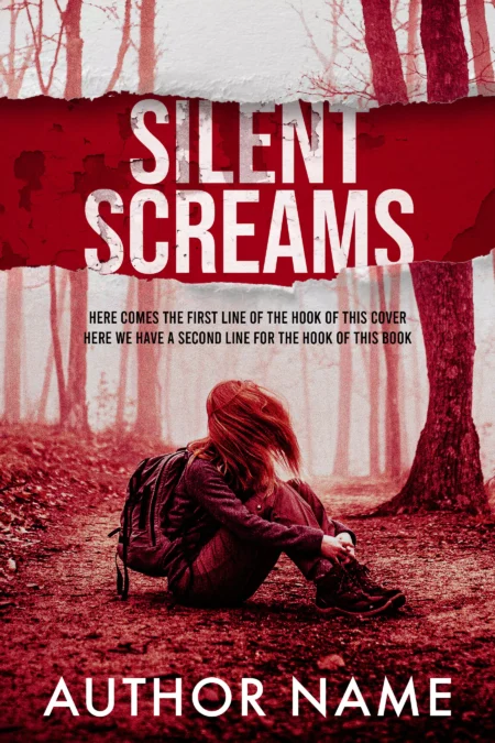 Desolate figure seated in a foggy forest on 'Silent Screams' book cover, hinting at a suspenseful or emotional narrative.