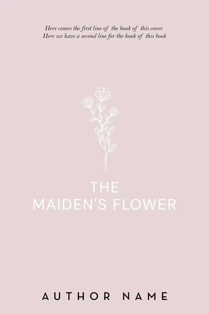 Book cover featuring the title 'The Maiden's Flower' in elegant white letters over a soft pink background with a simple line drawing of a delicate flower.