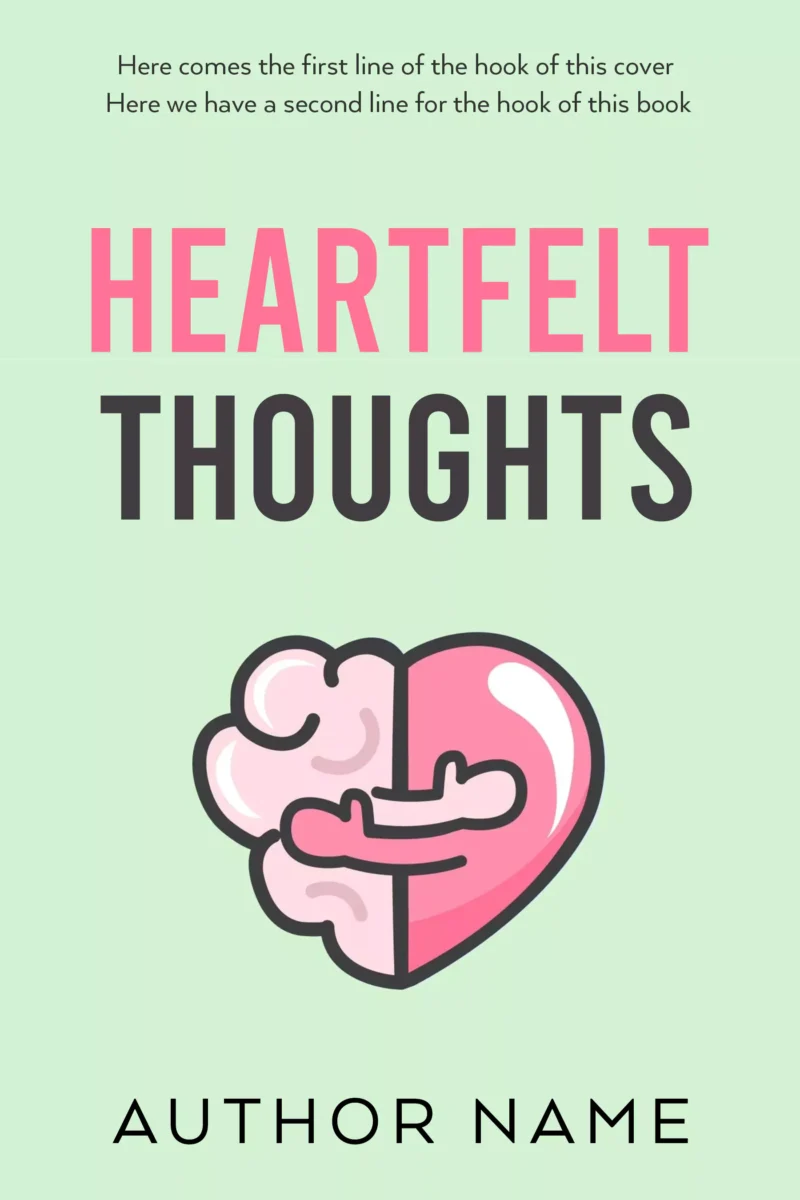 A heart and brain intertwined in a symbol on the 'Heartfelt Thoughts' book cover.