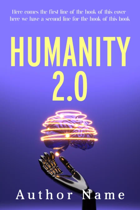 A glowing brain above a robotic hand on the book cover titled 'Humanity 2.0.'