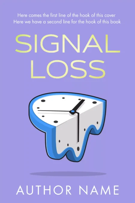 A whimsical book cover for 'Signal Loss' featuring a melting clock over a slice of Swiss cheese, blending concepts of time and disconnect.
