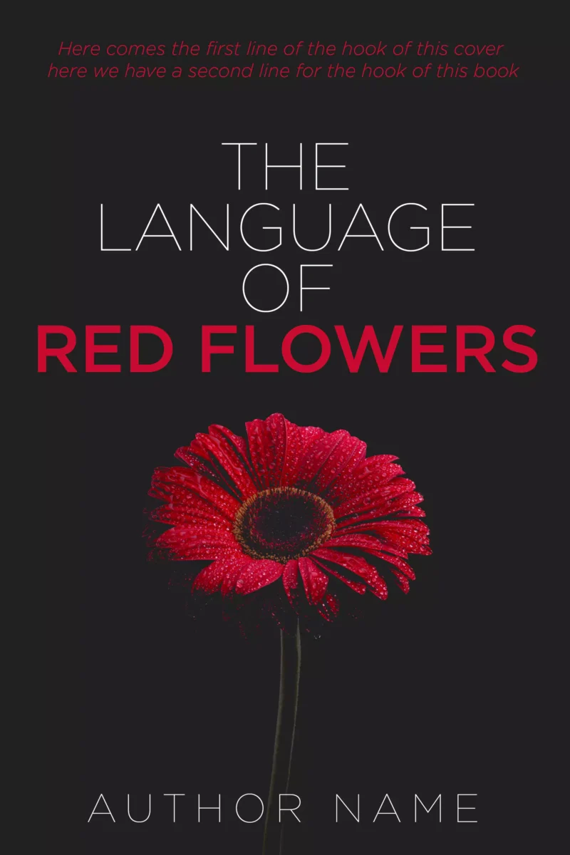 Vivid red flower against a dark background on 'The Language of Red Flowers' book cover.