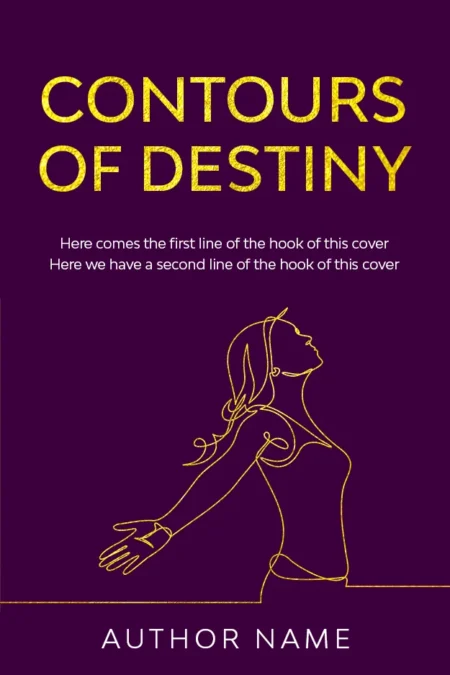 Book cover for 'Contours of Destiny' featuring a minimalist outline of a woman against a deep purple background.