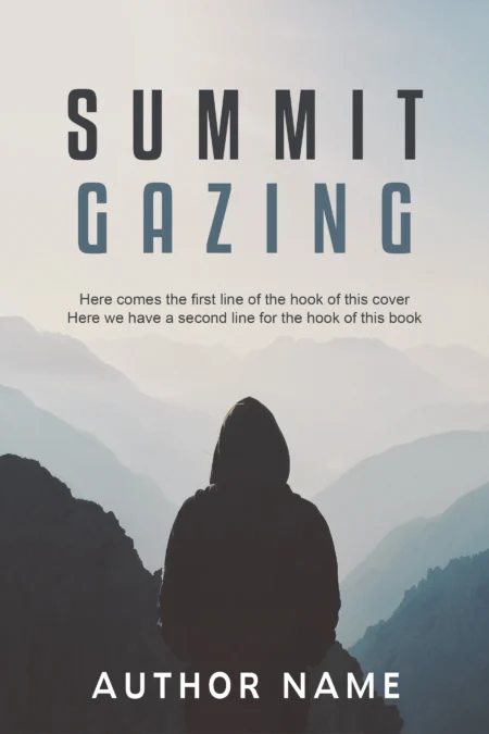A solitary figure gazing at mountain peaks in the mist on 'Summit Gazing' book cover.