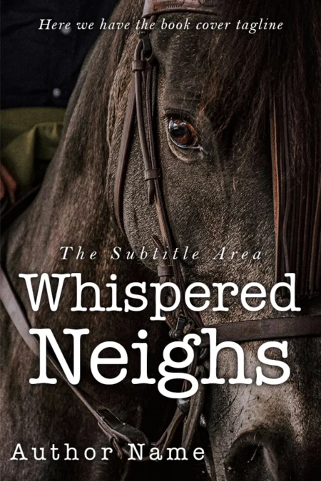 Close-up of a horse's eye and bridle on the book cover for 'Whispered Neighs,' reflecting soulful stories of equine bonds