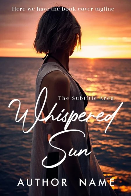 Woman gazing into a stunning sunset over the ocean on the book cover for 'Whispered Sun,' evoking a sense of contemplation and renewal.