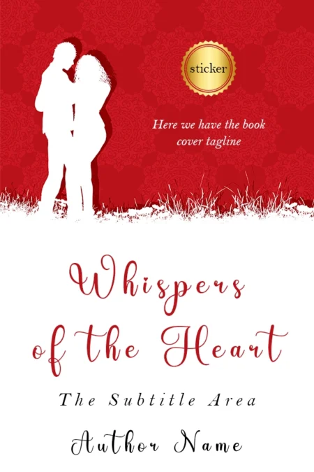 Silhouette of a couple in an embrace on a romantic red floral background on the book cover for 'Whispers of the Heart.