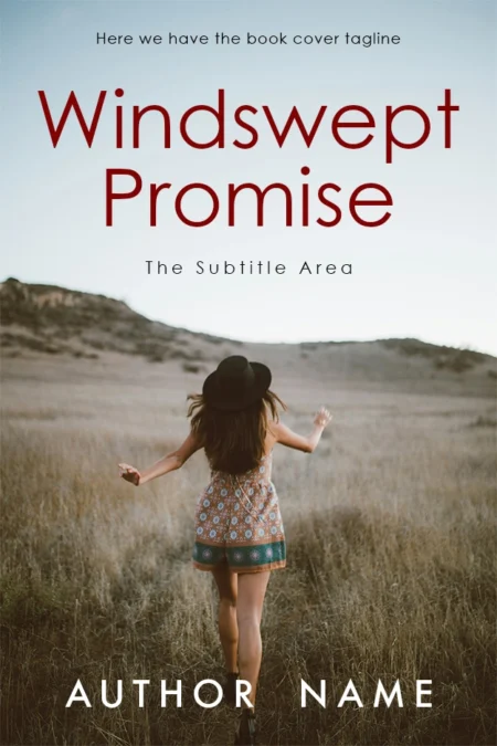 Joyful woman with open arms in a field, symbolizing freedom on the book cover for 'Windswept Promise