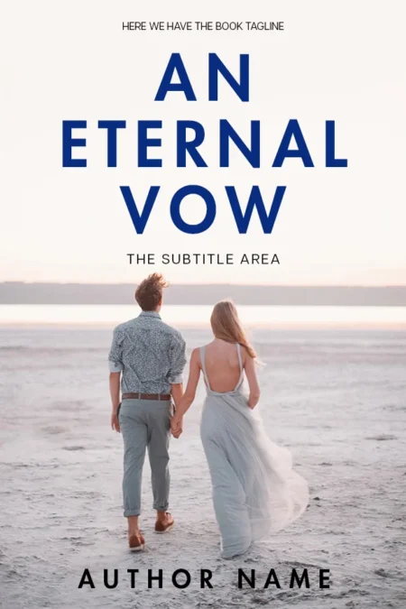 A couple holding hands and walking on the beach at sunset on the 'An Eternal Vow' book cover, symbolizing a journey of lasting commitment.