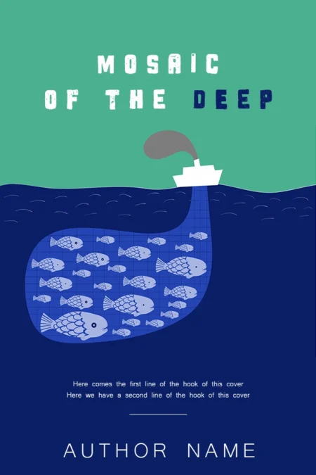 Whimsical illustration of a submarine mosaic filled with fish on the book cover for 'Mosaic of the Deep,' suggesting underwater exploration.