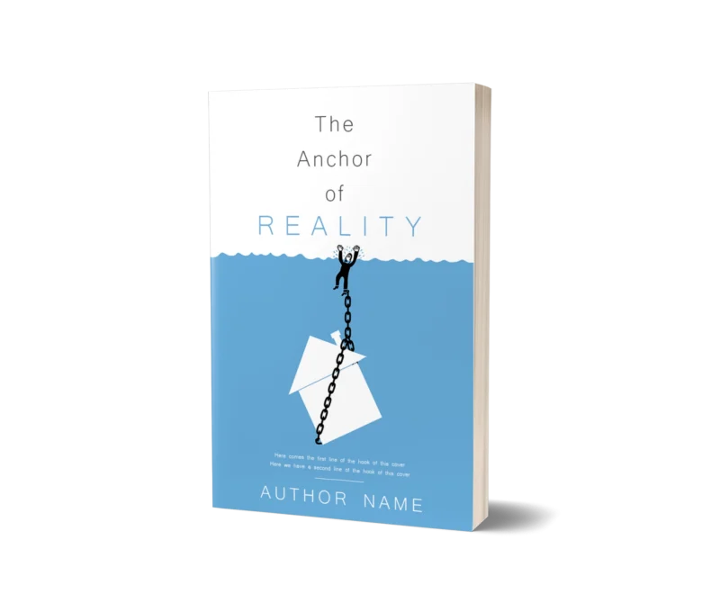 Figure holding onto an anchor submerged underwater on the book cover mockup for 'The Anchor of Reality,' representing grounding amidst uncertainty.