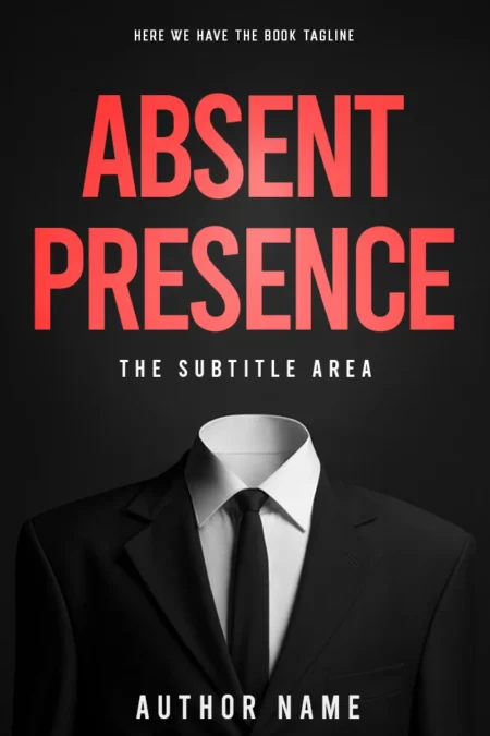 Mystery Thriller Book Cover with an image of a suit without a head, representing the enigmatic 'Absent Presence'.