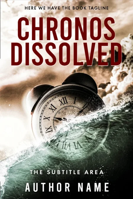Pocket watch submerged in water on 'Chronos Dissolved' time travel premade book cover