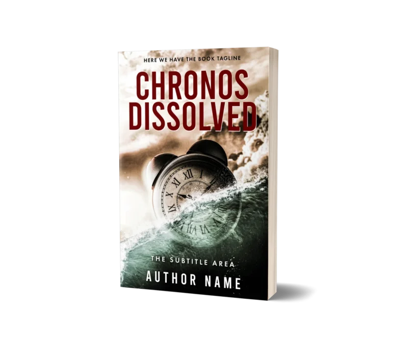 Pocket watch submerged in water on 'Chronos Dissolved' time travel premade book cover
