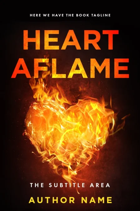 Burning heart engulfed in flames on 'Heart Aflame' paranormal romance premade book cover