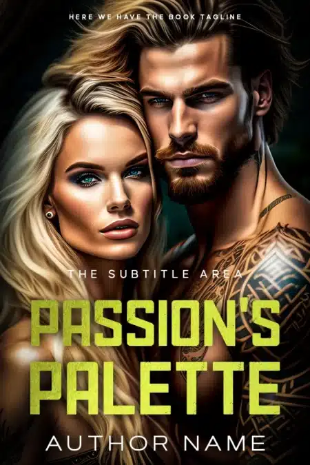 Sultry book cover titled 'Passion's Palette' featuring a close-up of a striking couple, evoking themes of romance and desire.