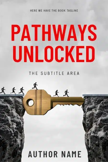 Inspirational Self-Help Motivational Book Cover depicting a key unlocking a pathway over a chasm, symbolizing overcoming obstacles.