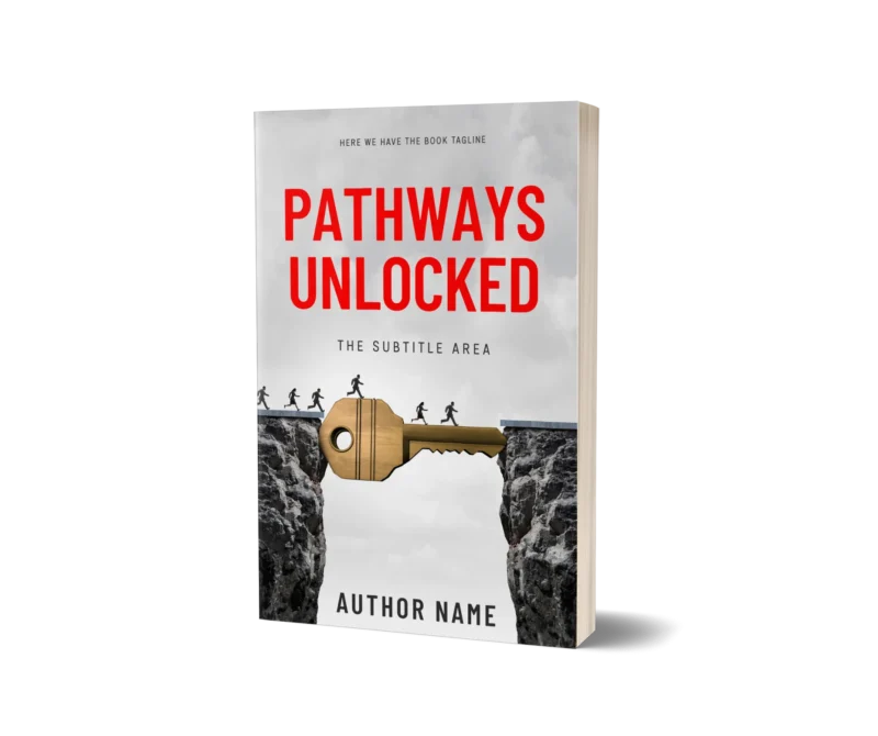 Inspirational Self-Help Motivational Book Cover depicting a key unlocking a pathway over a chasm, symbolizing overcoming obstacles.