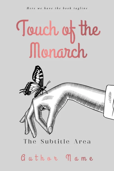 Elegant hand with a butterfly landing on the finger, depicted on the 'Touch of the Monarch' poetry book cover