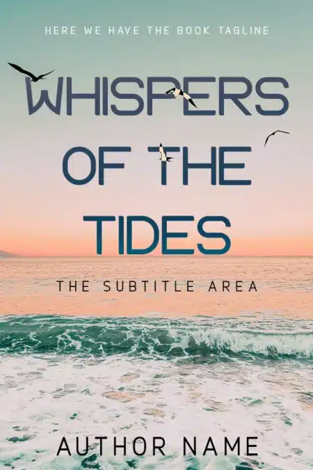 ‘Wellness Journey Book Cover’ for 'Whispers of the Tides' portrays a tranquil seascape that invites reflection and inner peace.
