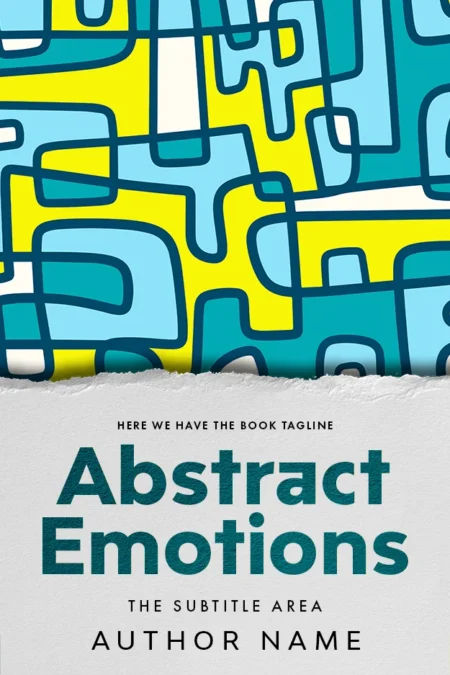A book cover design featuring a colorful abstract pattern in blue, yellow, and white, with bold typography for the title "Abstract Emotions."