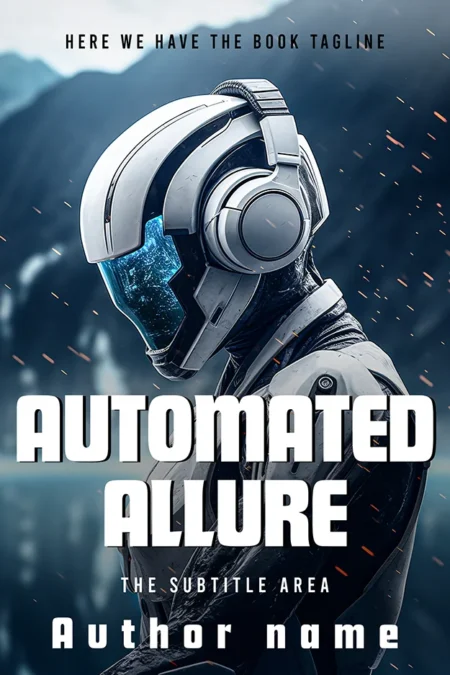 A futuristic book cover titled "Automated Allure" featuring a sleek, humanoid robot in a high-tech environment.