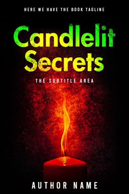 Mysterious book cover featuring a glowing candle with vibrant flames for 'Candlelit Secrets
