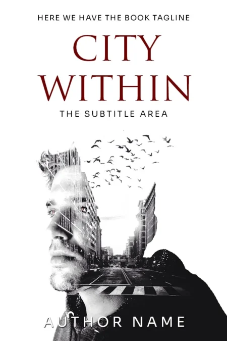 "City Within" book cover featuring a man's silhouette blended with a cityscape, conveying the complex layers of urban life and personal identity.