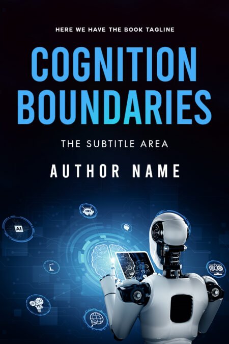 Book cover featuring the title 'Cognition Boundaries' in blue letters over an image of a robot analyzing data on a tablet with digital icons in the background.