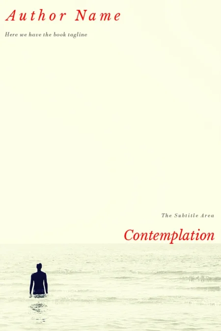 Book cover featuring the title 'Contemplation' in red letters over an image of a person standing in the ocean, looking out towards the horizon.