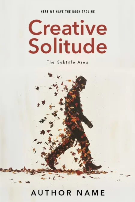 Book cover featuring the title 'Creative Solitude' in dark red letters over an image of a man walking, with his body disintegrating into autumn leaves.