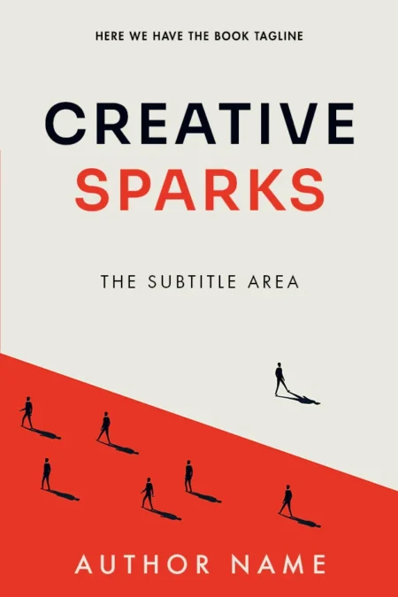 "Creative Sparks" book cover with a bold red background and silhouettes of people progressing upward, symbolizing growth and innovation in business.
