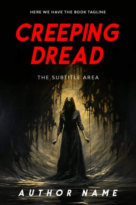 A horror book cover featuring a shadowy figure in a dark, ominous setting, evoking a sense of creeping fear and dread.