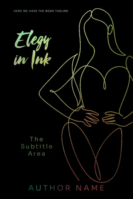 Elegy in Ink book cover featuring minimalist line art of a woman's silhouette on a black background