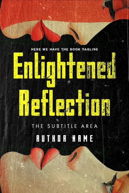 Book cover featuring the title 'Enlightened Reflection' in distressed yellow letters over an artistic illustration of a face partially merged with nature elements and red hearts.