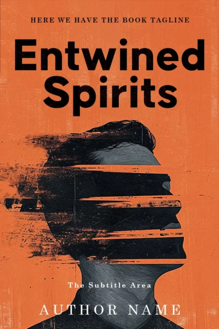 Book cover featuring the title 'Entwined Spirits' in bold black letters over a distorted black-and-white silhouette of a person against an orange background.