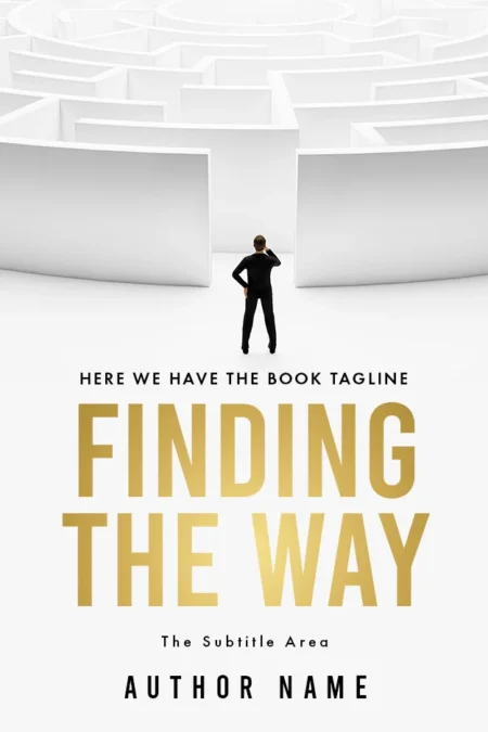 A compelling book cover design featuring a person standing at the entrance of a complex labyrinth, titled "Finding the Way."