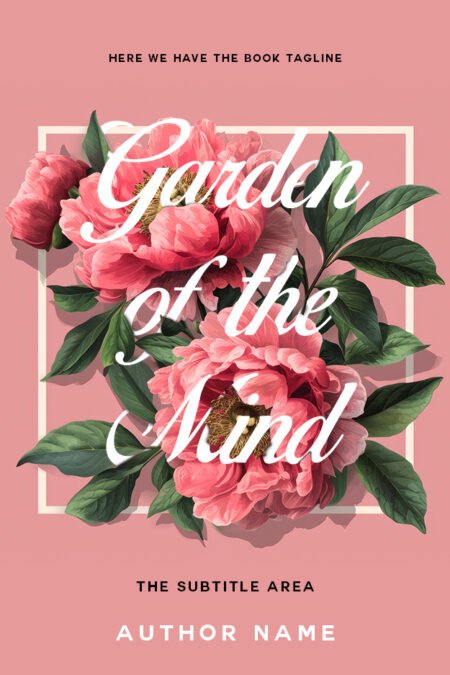 Book cover featuring the title 'Garden of the Mind' in white cursive letters over an illustration of pink peonies and green leaves against a pink background.