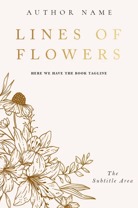 A poetic book cover featuring an elegant line drawing of flowers in gold tones, symbolizing beauty and elegance.