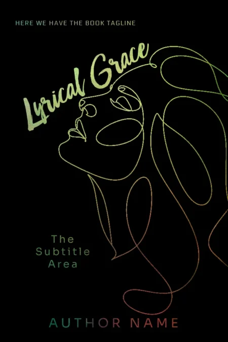 Lyrical Grace book cover featuring a minimalist line art of a woman's profile on a black background