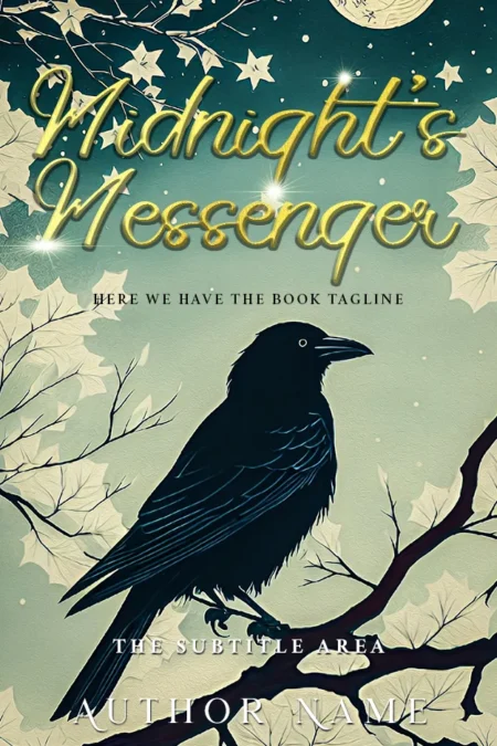 Book cover featuring the title 'Midnight's Messenger' in glowing yellow letters over an illustration of a black crow perched on a branch against a moonlit sky.